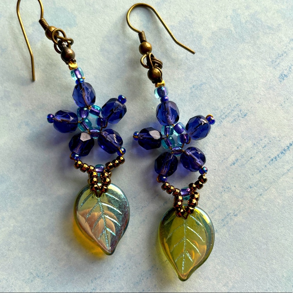 Beaded flower leaf earrings miyuki